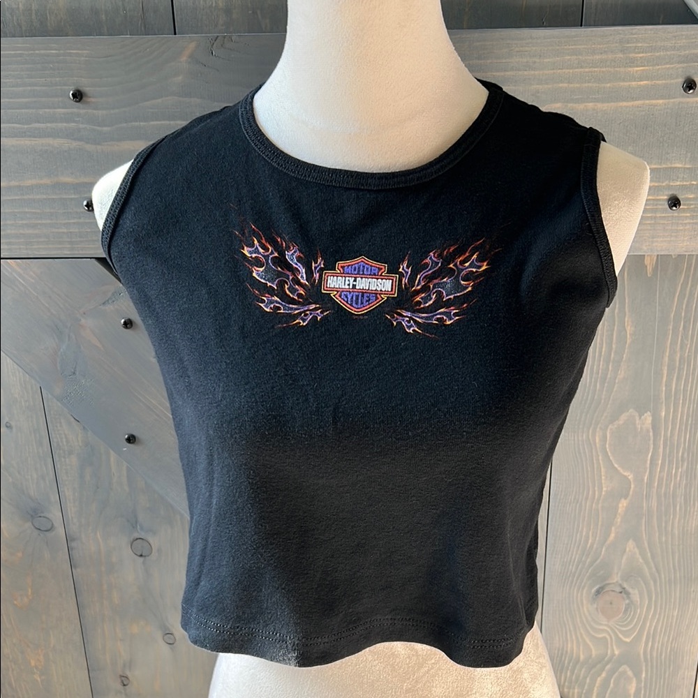 Vtg Harley-Davidson Black Sleeveless Crop Muscle Tee Nineties Vintage 90s